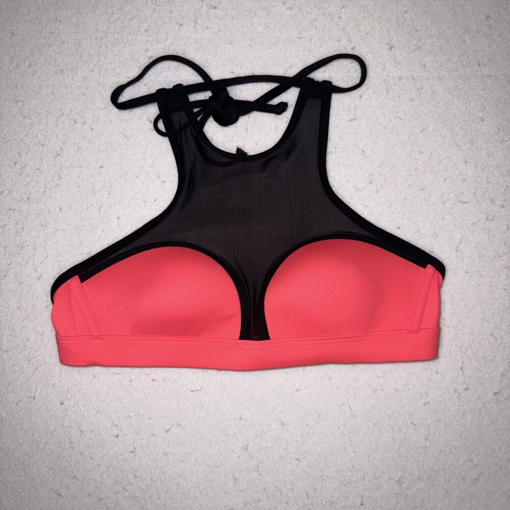 Victoria’s Secret PINK Swim High Neck Bikini Top Neon and Black Size XS New